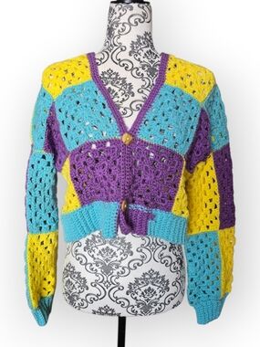 Handmade Crocheted Granny Square Cropped Cardigan